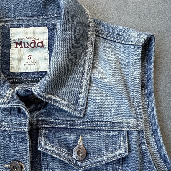 Mudd Denim Vest Womens Small Blue Distressed Medium Wash 100% Cotton NWT - Picture 4 of 8